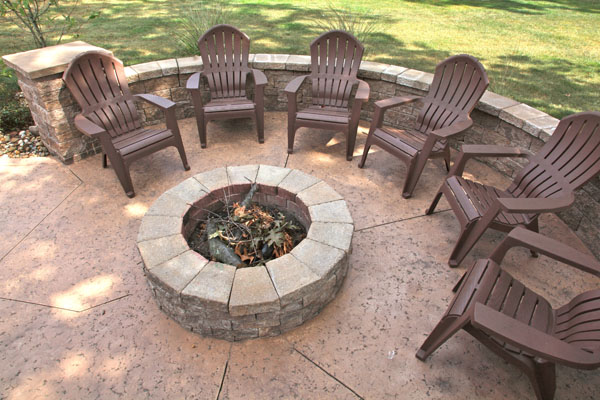 Concrete Patio Firepit with Matching Seatwall